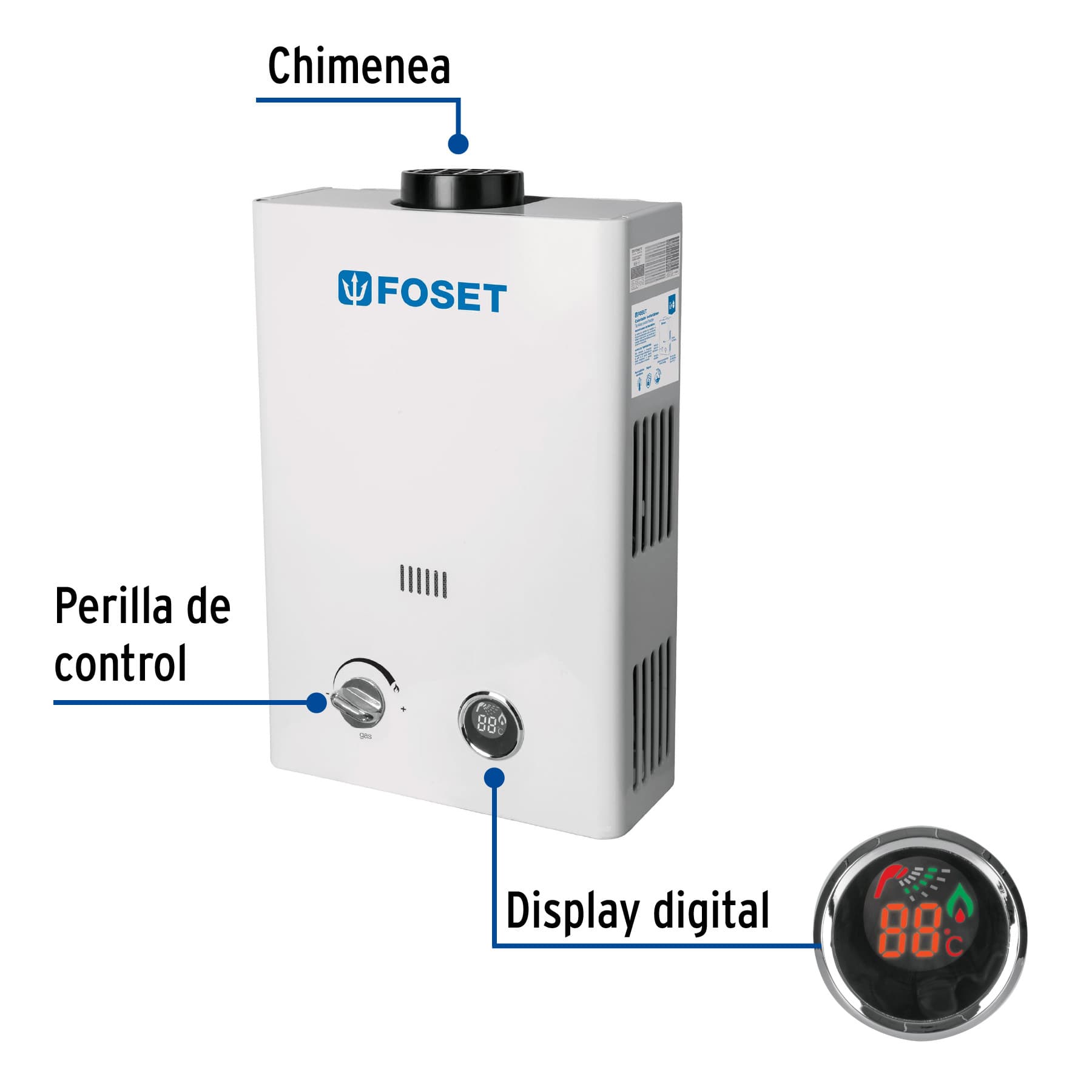 Boiler instantáneo, 6L, 1 servicio, gas LP, FOSET